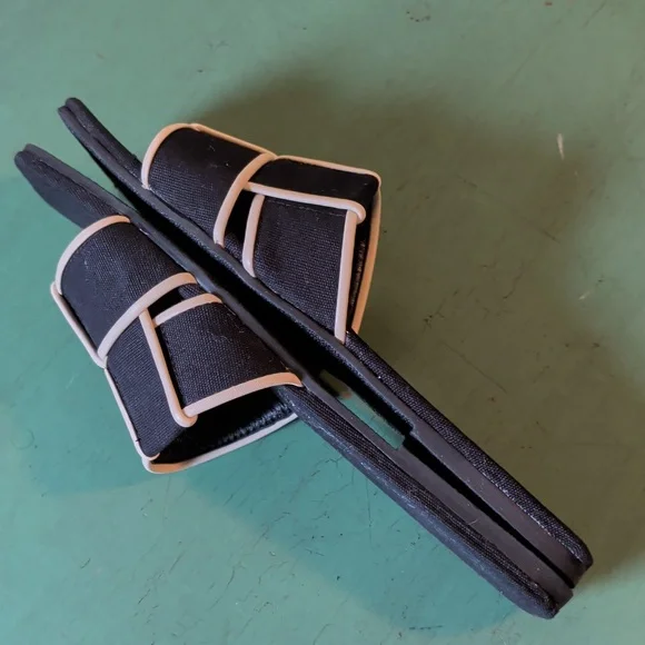 MATISSE Biscayne Flat Sandals Slides in Woven Black Linen and Cream Leather Trim - Picture 3 of 8